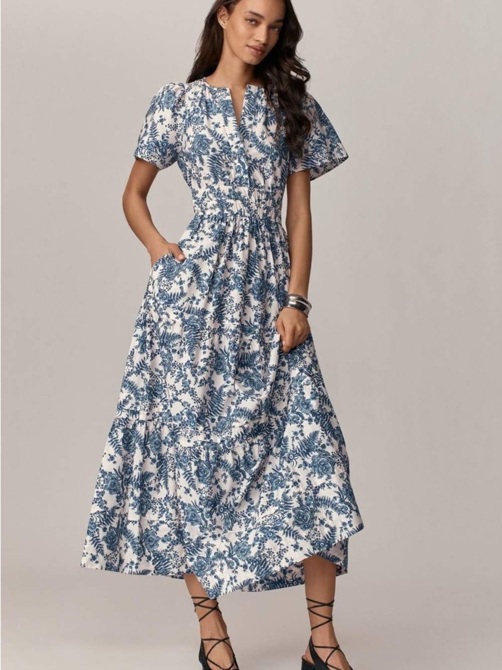 Anthropologie Somerset Blue Floral Maxi Dress - XL